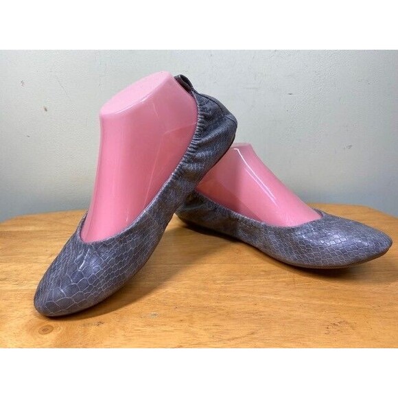 Old Navy Women's Sz 8 Gray Snake Skin Pattern Slip-on Scrunch Ballet Flats Shoes - Picture 1 of 12
